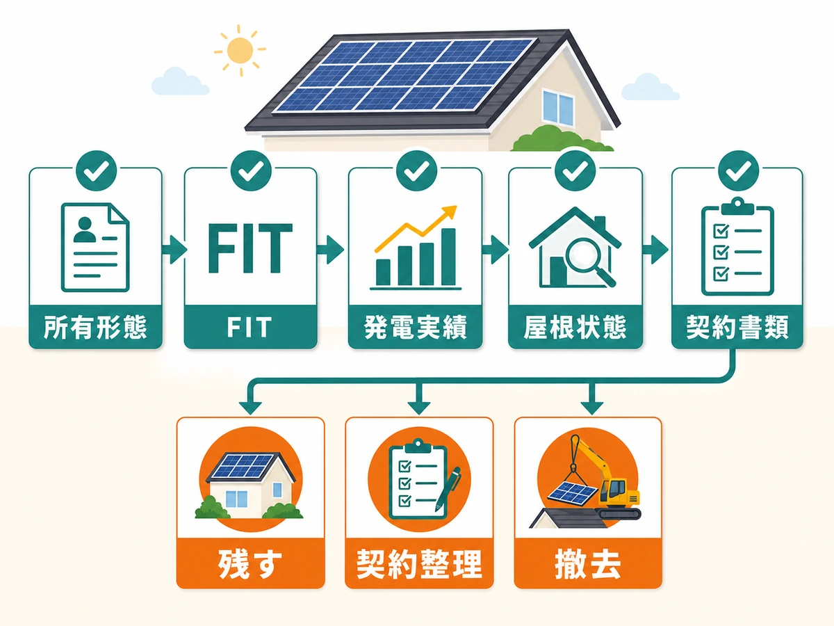 売却前に確認する所有形態、FIT、発電実績、屋根状態、契約書類のチェックフロー