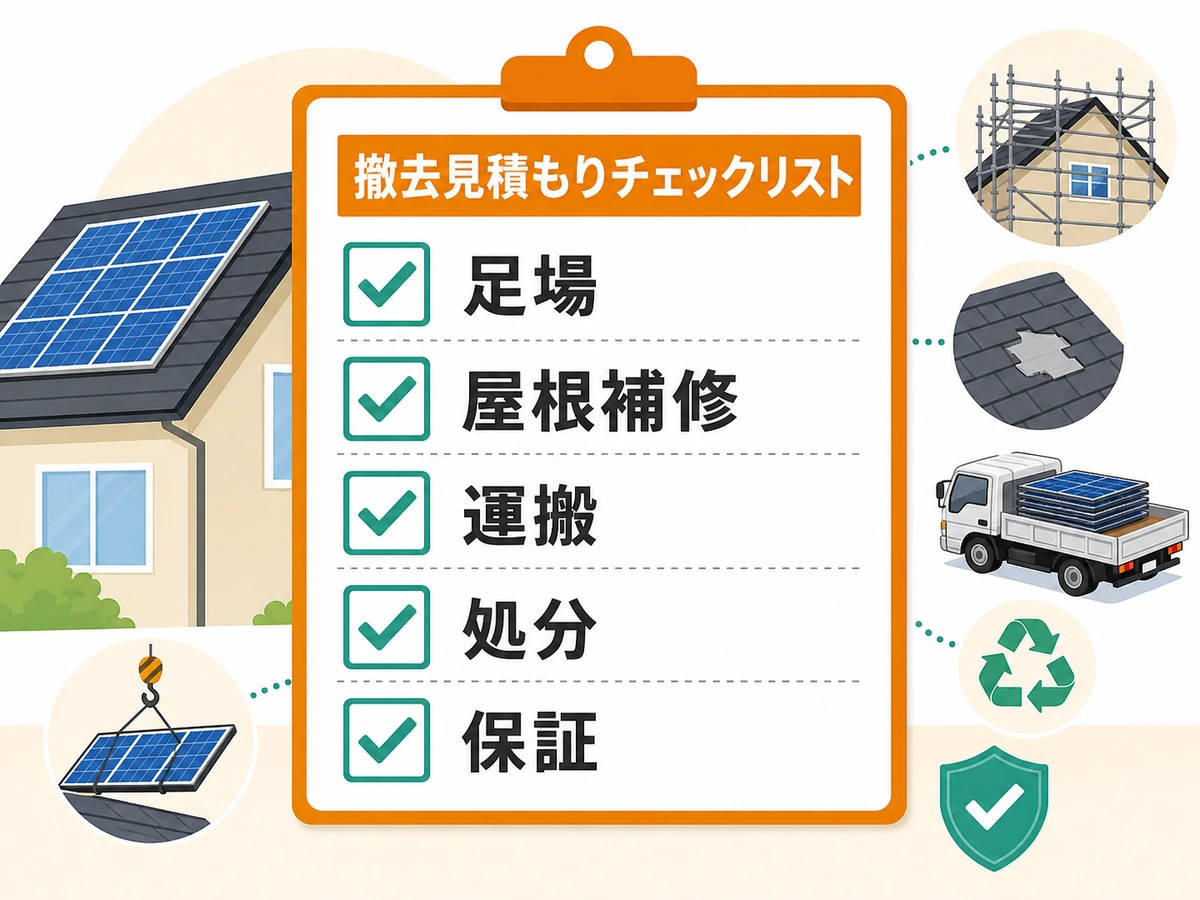 太陽光パネル撤去見積もりで確認する足場、屋根補修、運搬、処分、保証のチェック項目