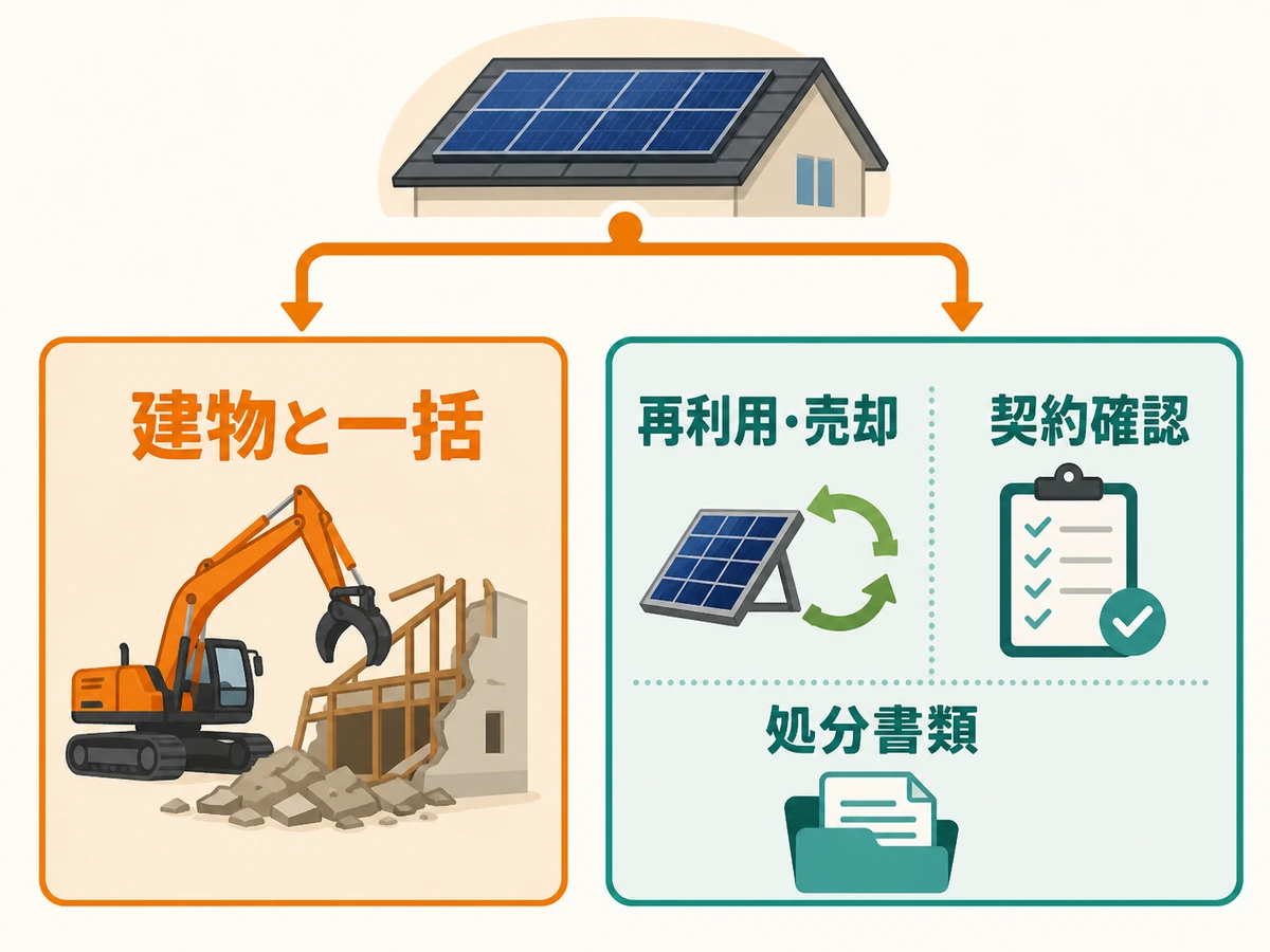 解体業者に一括依頼する場合と太陽光業者へ契約確認する場合の判断チャート