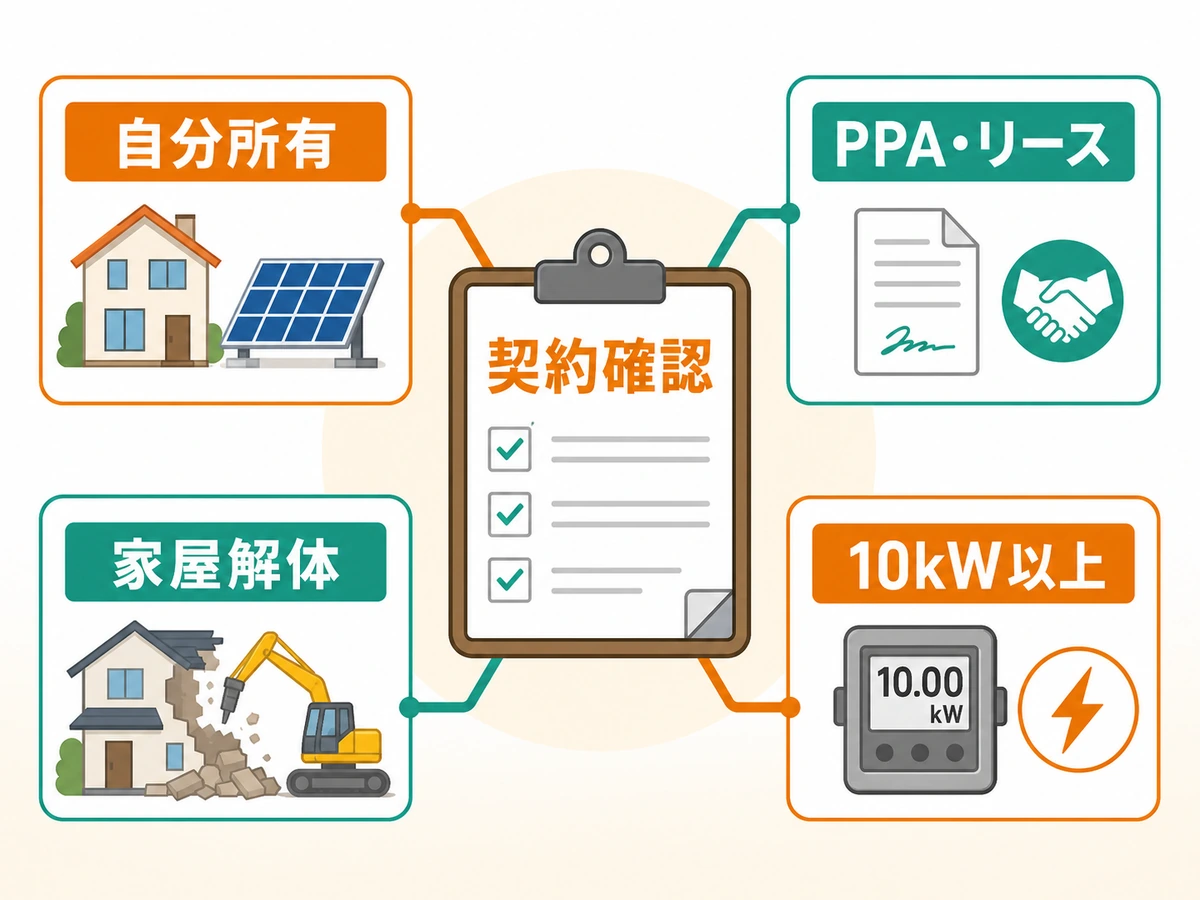 太陽光パネル撤去前に契約形態を確認するための分岐図