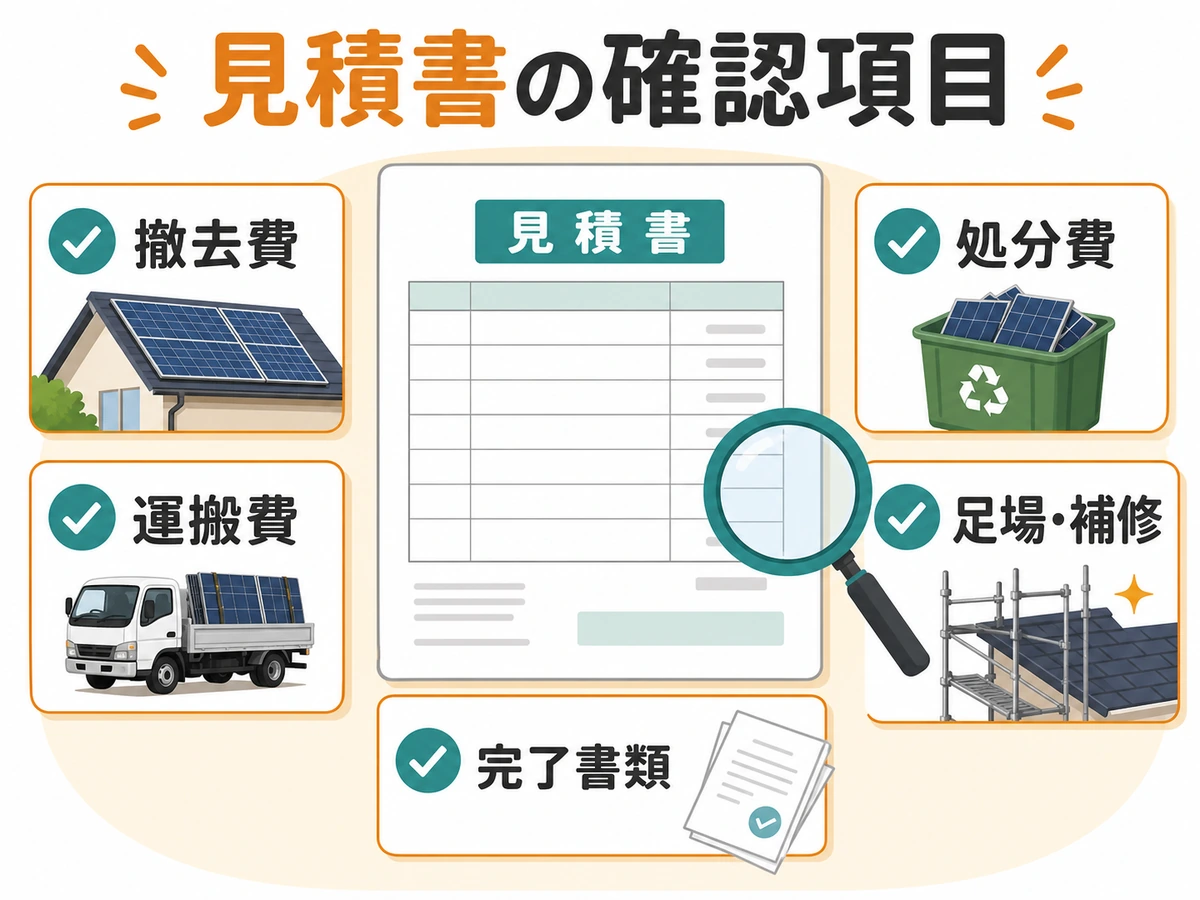 太陽光パネル処分費の見積書で確認する費用項目