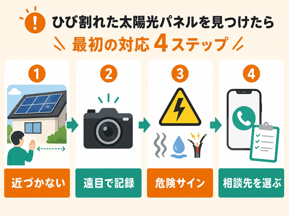 割れた太陽光パネルを見つけた直後の確認順