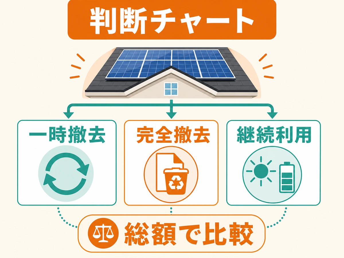 一時撤去・完全撤去・継続利用を総額で比較する判断チャート