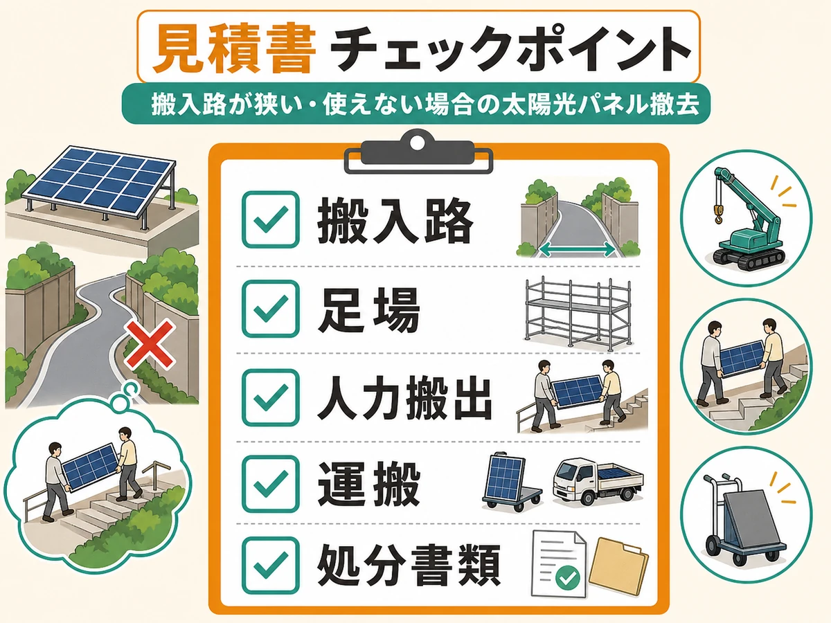 搬入路が狭い太陽光撤去の見積書チェック項目