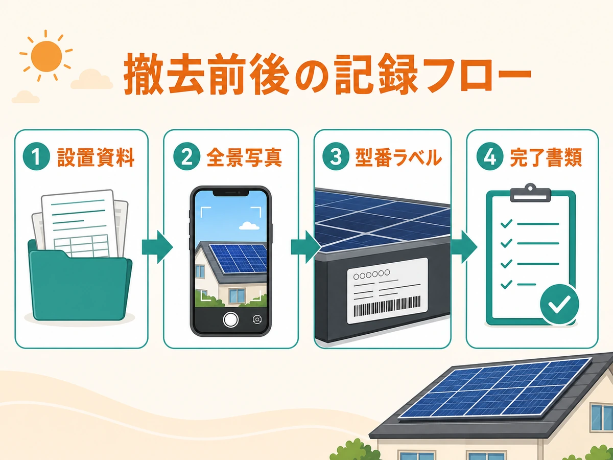 太陽光パネル撤去前後の記録フローを示す図