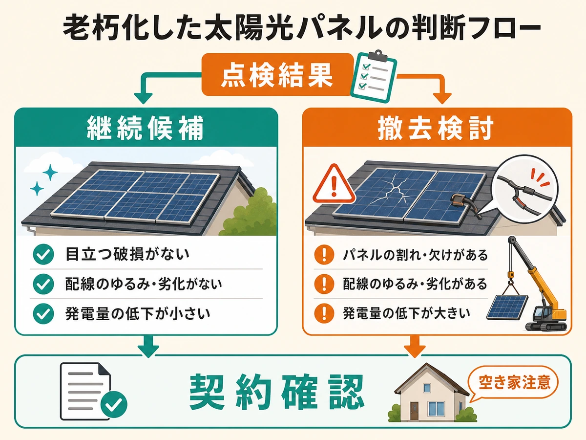 点検結果から継続利用と撤去検討を分ける判断チャート