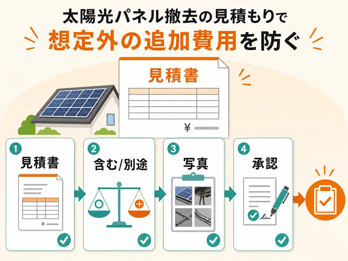 太陽光撤去の見積書で含む別途、写真、承認を確認する流れ