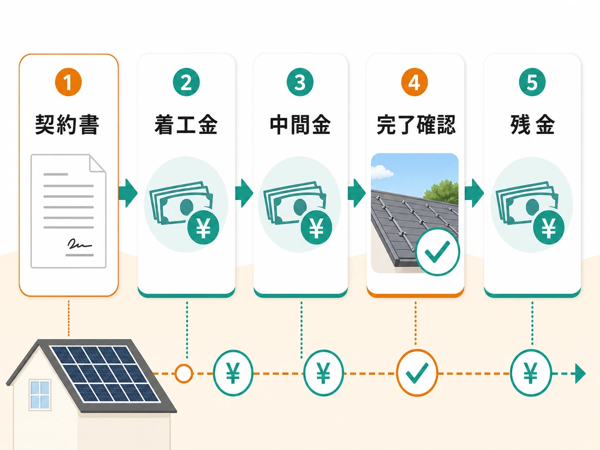 太陽光発電撤去の契約書、着工金、中間金、完了確認、残金の流れ