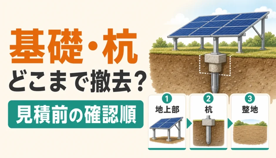 野立て太陽光の基礎・杭の撤去範囲を確認する図解