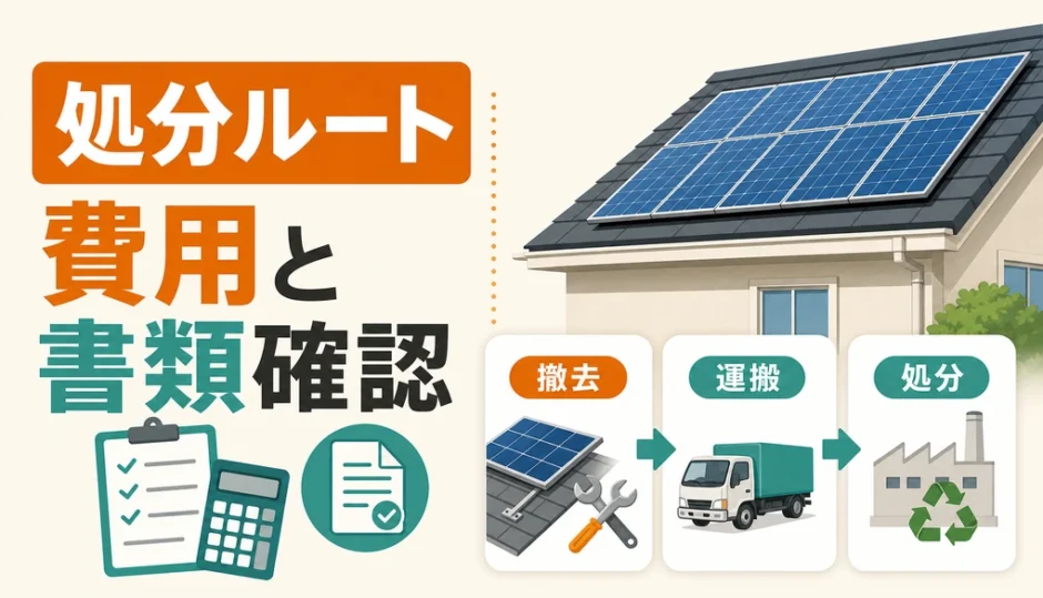 太陽光パネルの処分ルートと費用・書類確認を示す図