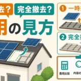 太陽光パネルの一時撤去と完全撤去の費用の見方を示すサムネイル