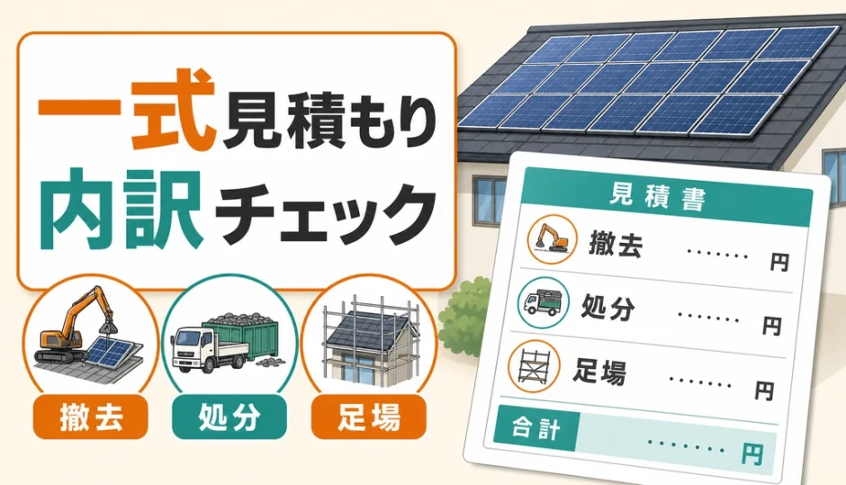 太陽光撤去の一式見積もりで内訳確認が必要なことを示す図