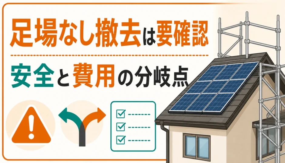 太陽光パネル撤去で足場なしを判断する条件と費用確認の図