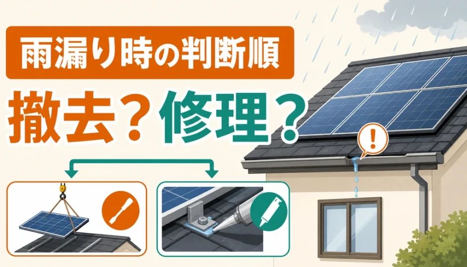 雨漏りした太陽光パネルで撤去か修理かを判断する流れの図