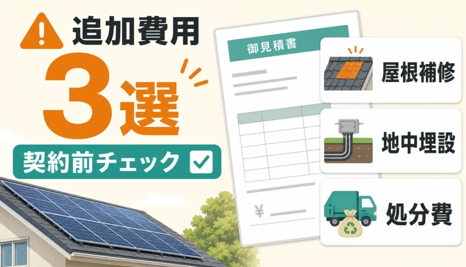 太陽光撤去の追加費用3選を示す見積書チェックの図解
