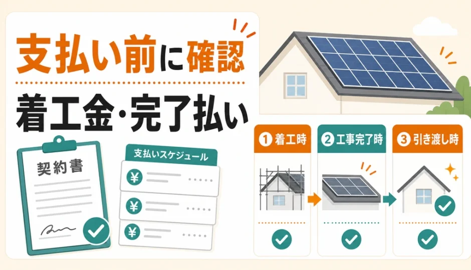 太陽光発電の撤去費用で支払い前に確認する着工金と完了払いの図解