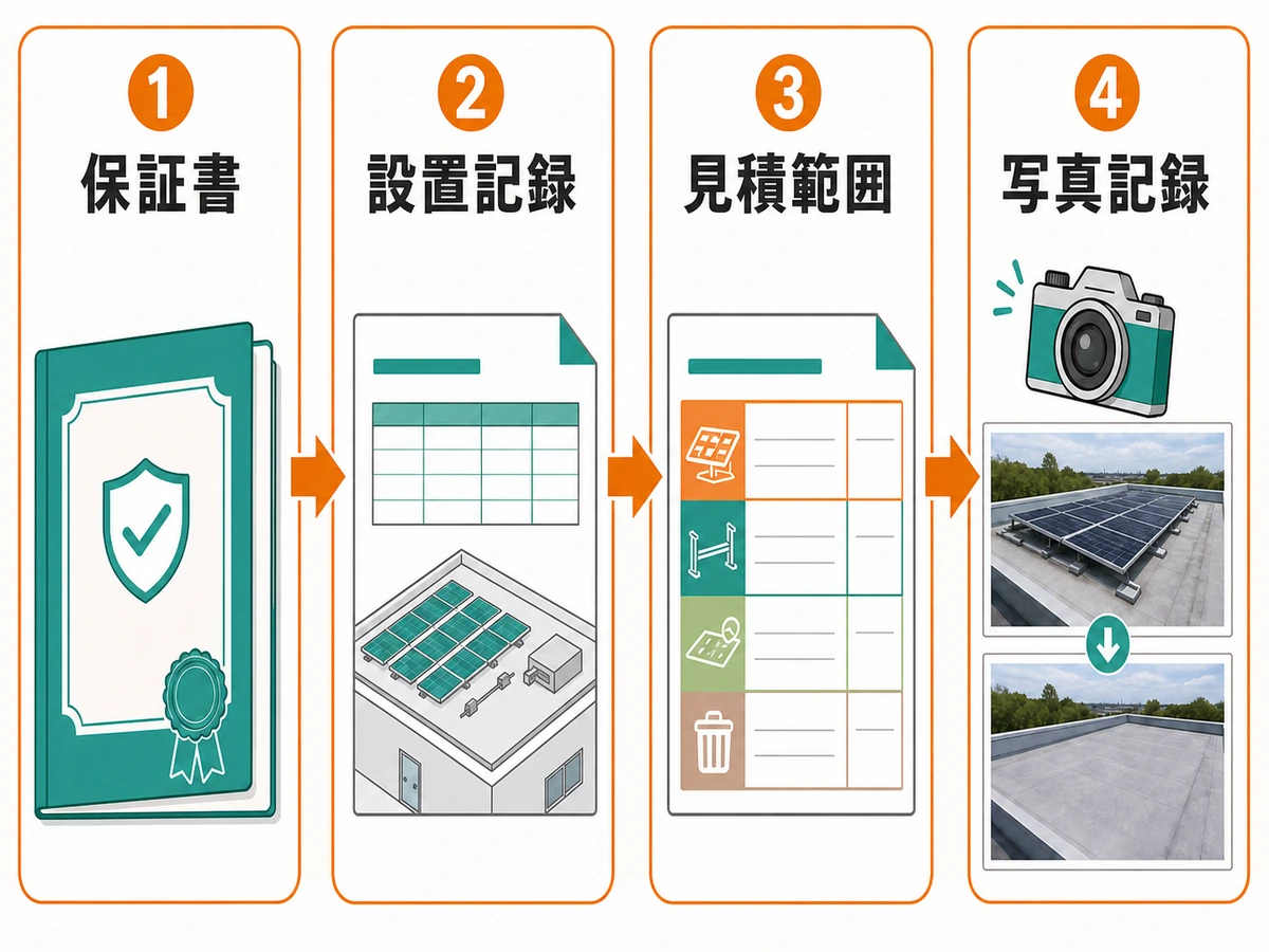 保証書、設置記録、見積範囲、写真記録の確認順