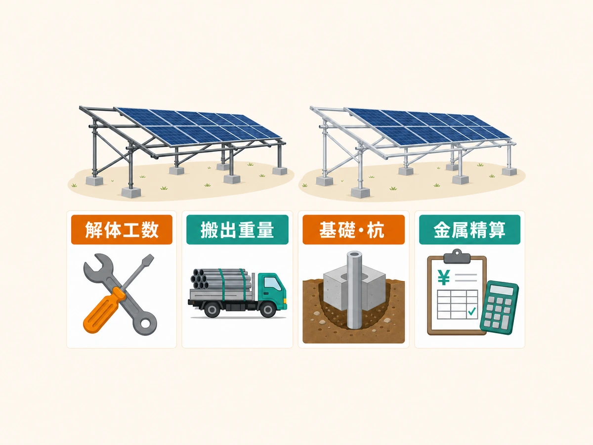 単管パイプ架台とアルミ架台の撤去費を左右する解体工数・搬出重量・基礎・金属精算