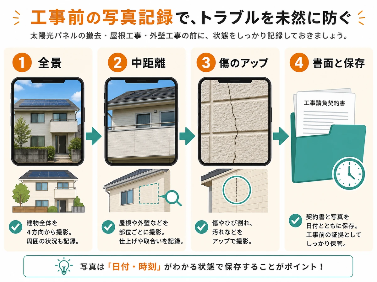 工事前写真の撮影順を示すチェックフロー