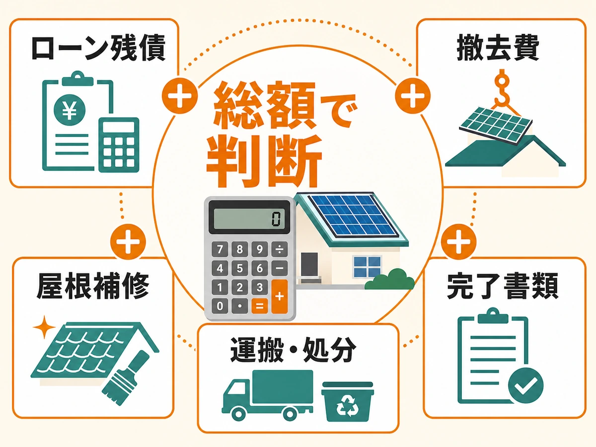 太陽光撤去費用とローン残債を総額で判断する費用項目
