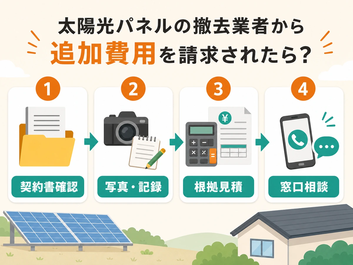 太陽光パネル撤去で追加請求を受けたときに契約書確認・写真記録・根拠見積・窓口相談へ進む流れ
