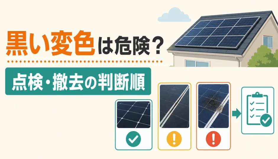 黒く見える太陽光パネルの点検と撤去判断を示す図