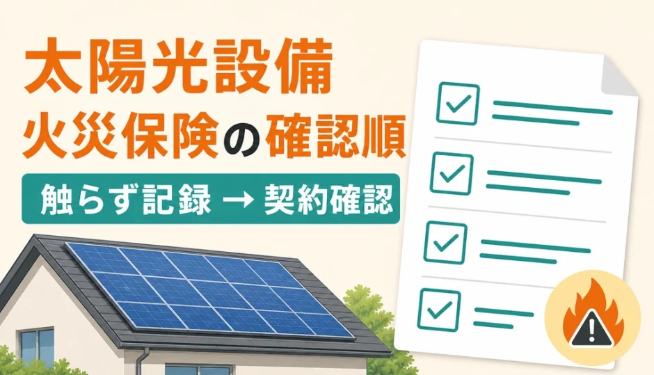 太陽光設備に火災保険は使えるか確認する順番を示すサムネイル