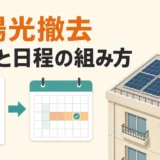 賃貸物件の太陽光パネル撤去で入居者通知と工事日程を組むイメージ