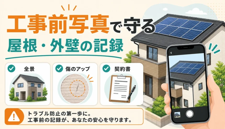 工事前写真で屋根・外壁の破損トラブルに備えるイメージ