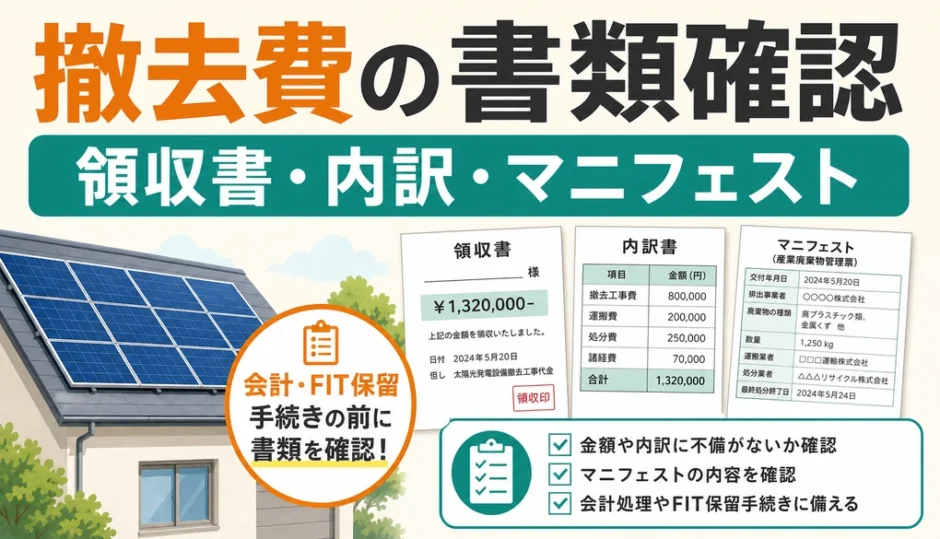 太陽光発電の撤去費で確認する領収書・内訳書・マニフェストの図解