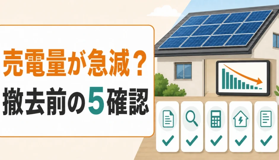 太陽光の売電量が急に減ったときに撤去前の5確認を示す図