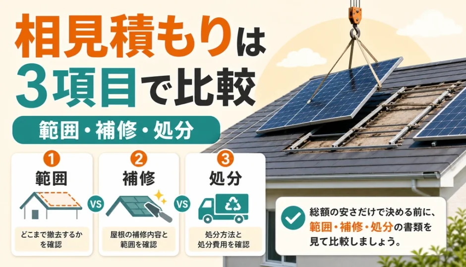 太陽光パネル撤去の相見積もりで範囲・補修・処分を比較するサムネイル
