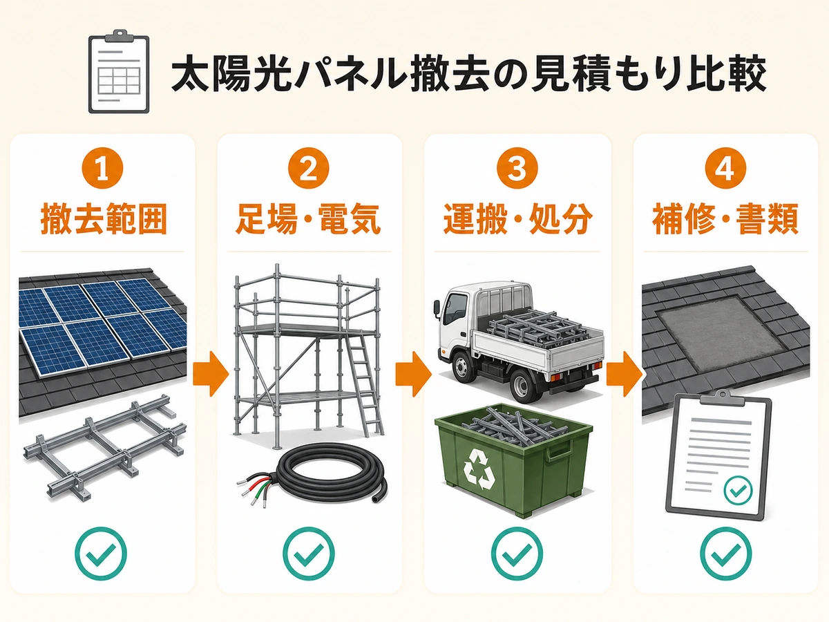 太陽光パネル撤去の見積もりを撤去範囲から補修・書類まで確認する流れ