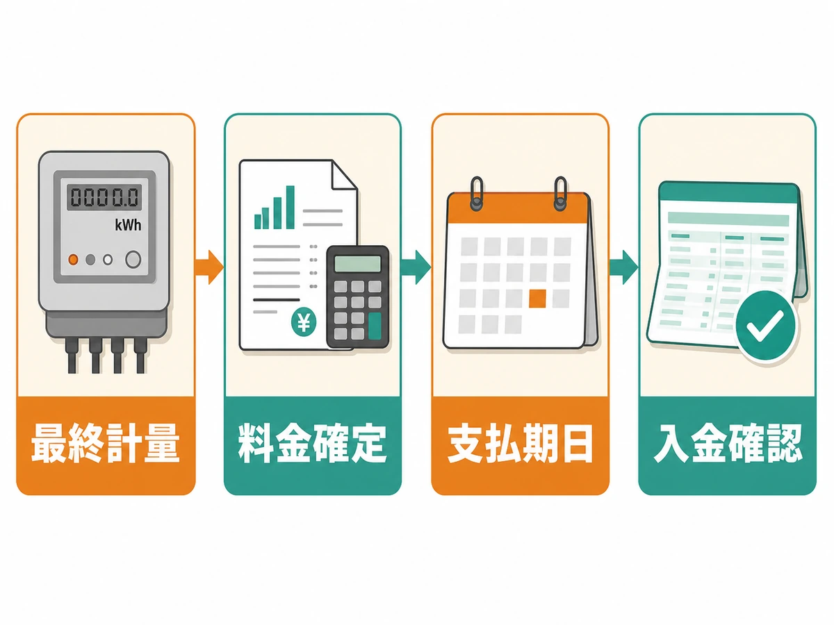 最終計量から入金確認までの売電精算フロー