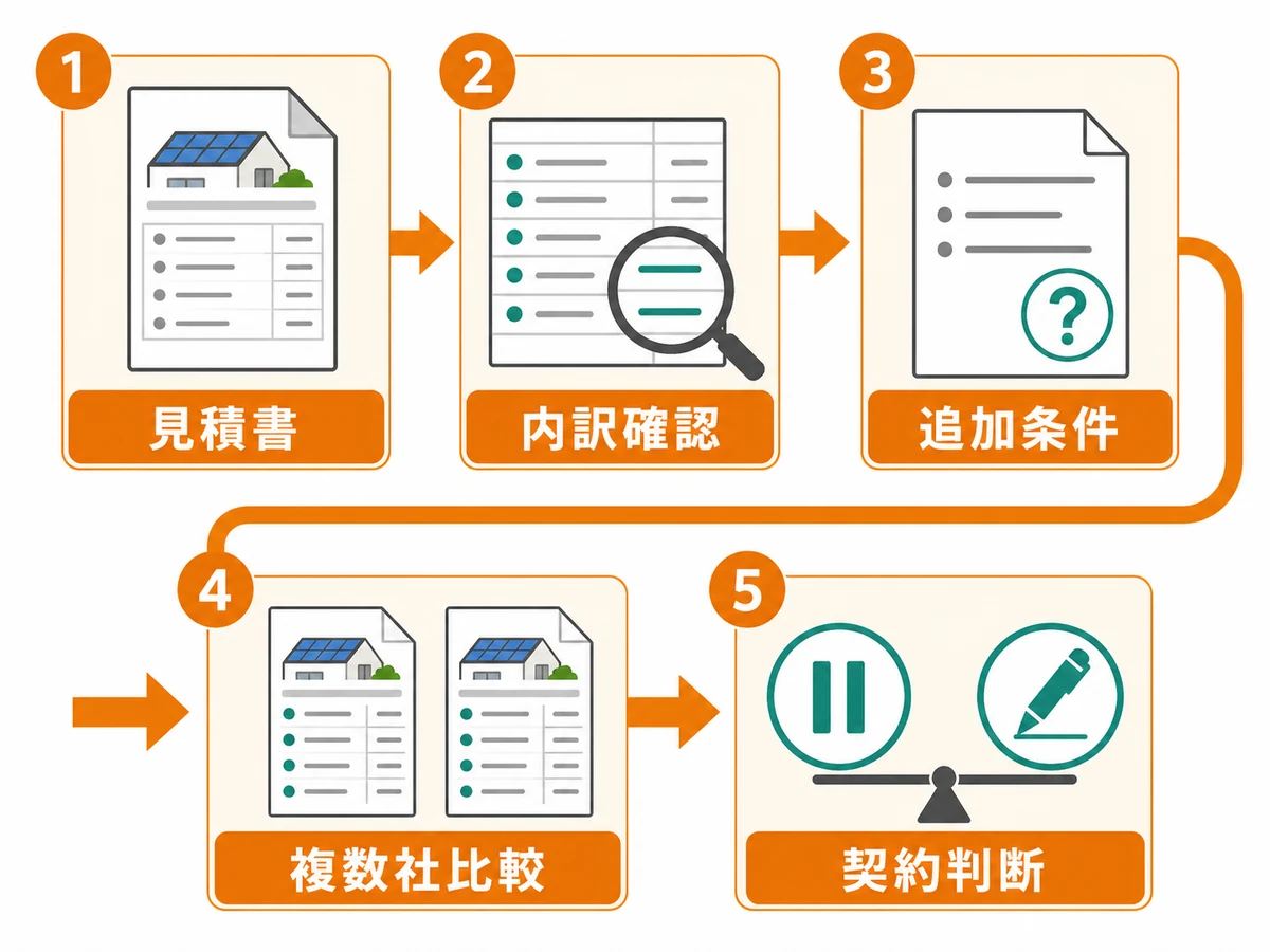 太陽光撤去の見積書を内訳と追加条件で確認し複数社比較から契約判断へ進む流れ
