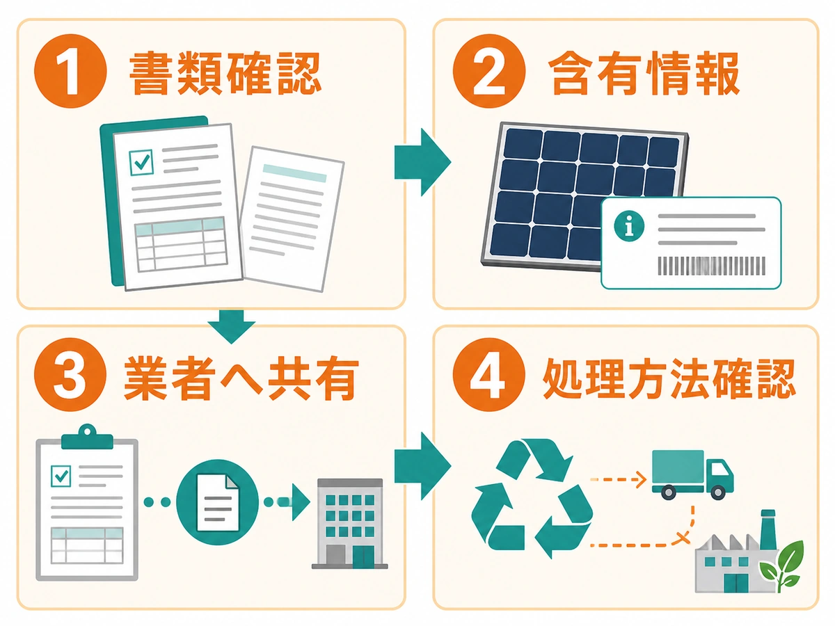 太陽光パネル処分前の書類確認から処理方法確認までの4ステップ
