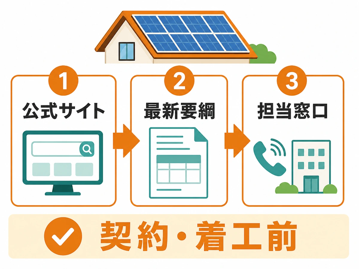 太陽光パネル撤去の補助金を公式サイト、最新要綱、担当窓口の順に確認する流れ