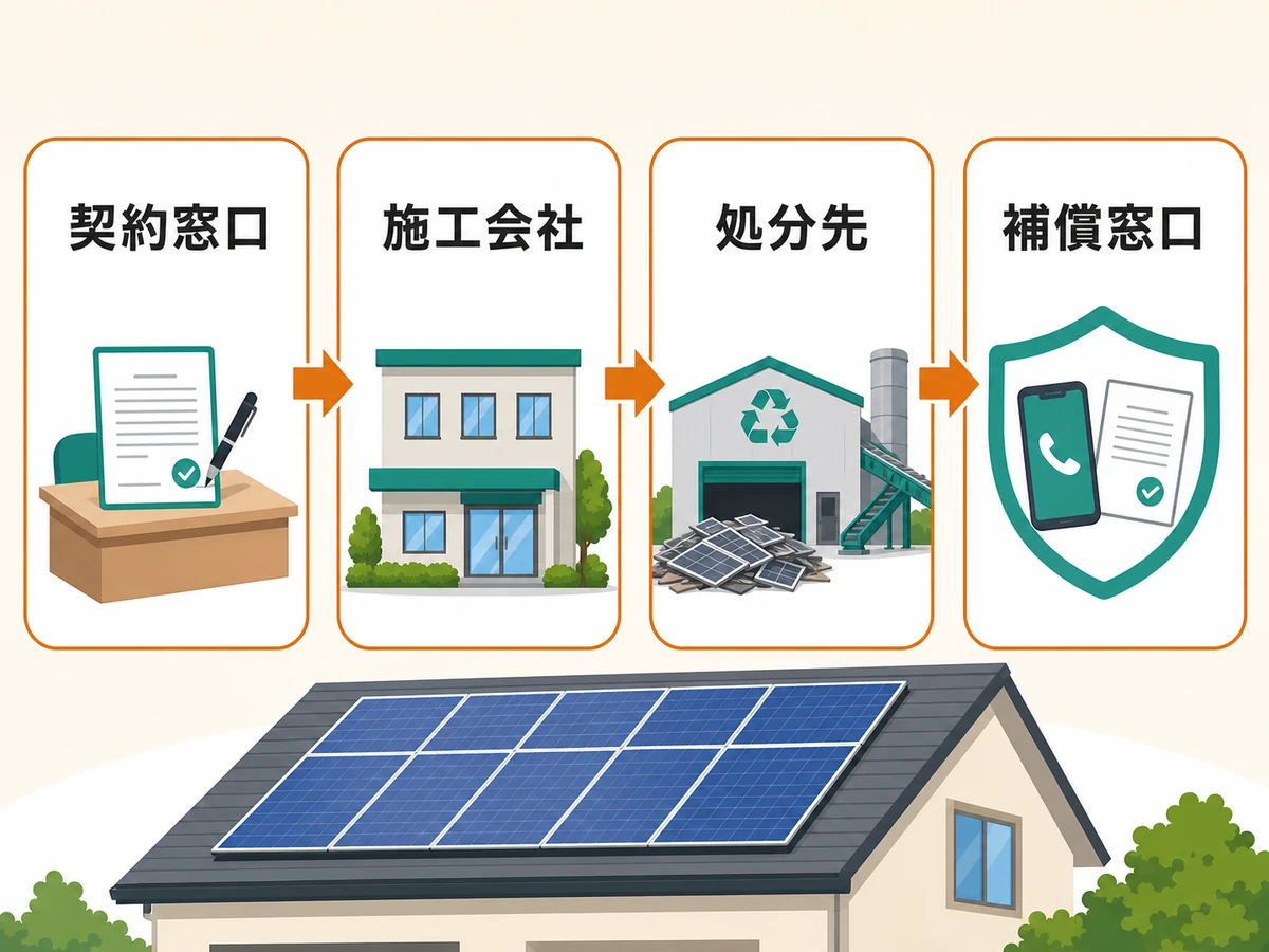 太陽光撤去で契約窓口・施工会社・処分先・補償窓口を確認する流れ