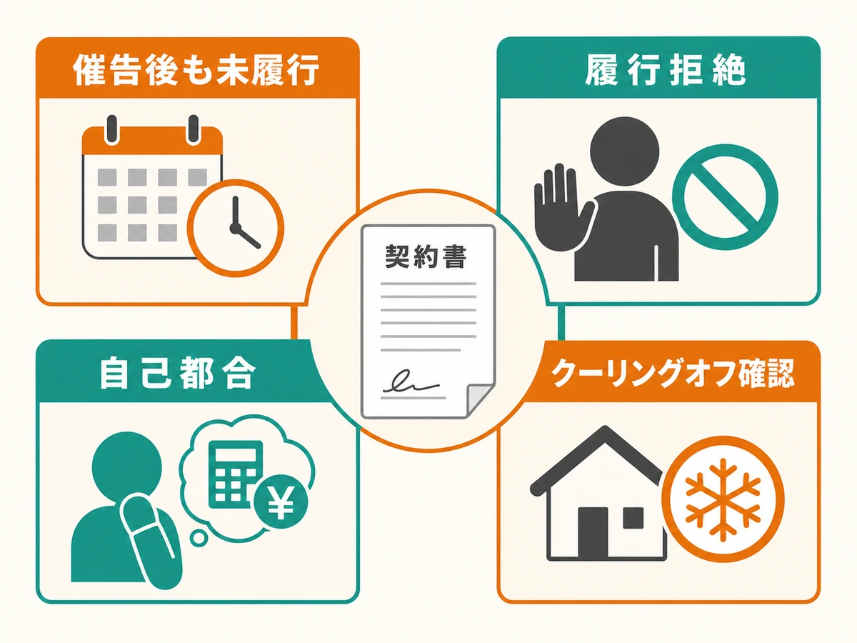 未着工時の催告後・履行拒絶・自己都合・クーリングオフの判断分岐