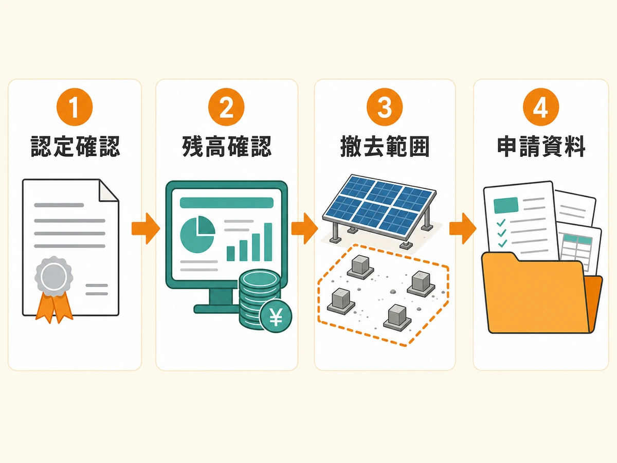 産業用太陽光の積立金について認定確認から申請資料までの順を示す図
