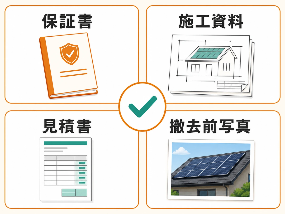 太陽光パネル撤去前にそろえる保証書・施工資料・見積書・写真
