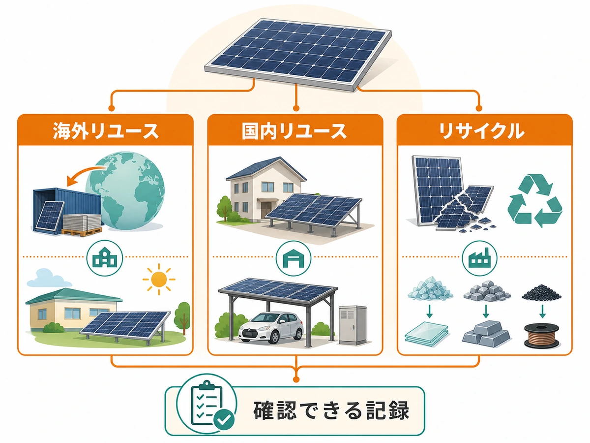 海外リユース、国内リユース、リサイクルを確認できる記録で比べる図
