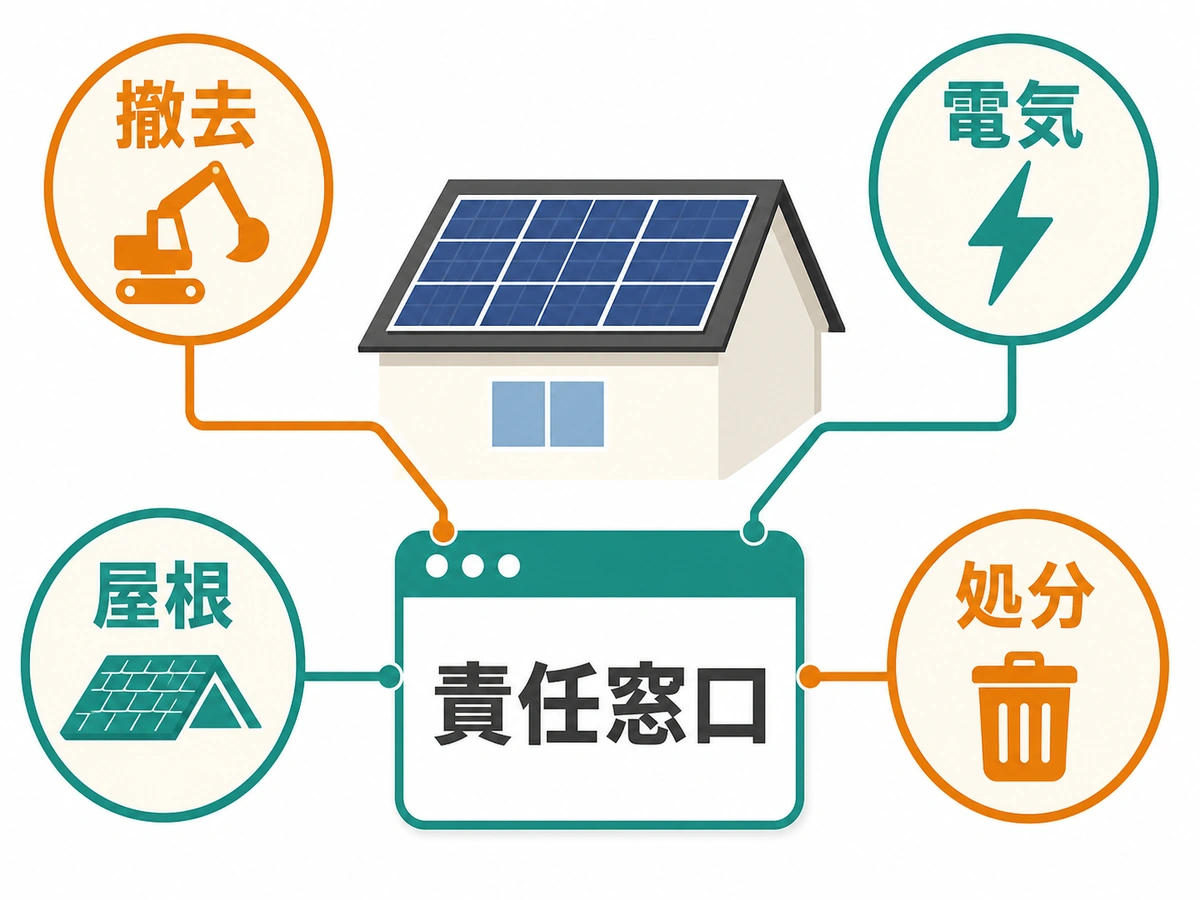 撤去・電気・屋根・処分と責任窓口の担当を確認する図