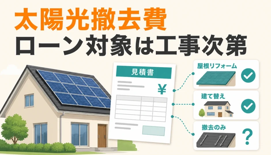 太陽光撤去費がリフォームローンの対象になるかは工事内容で変わることを示す図