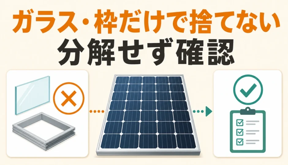 太陽光パネルのガラスやフレームを分解せず処分先を確認する判断図