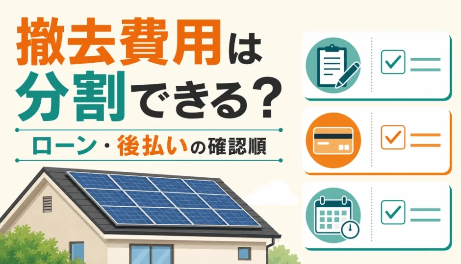 太陽光撤去費用の分割払いとローン・後払いの確認順を示す図