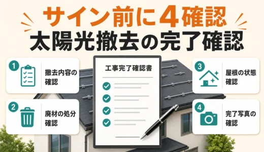 太陽光撤去の工事完了確認書へサインする前の4項目を示す図