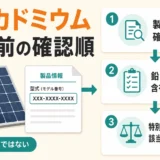 太陽光パネルの鉛・カドミウムについて処分前の確認順を示す図