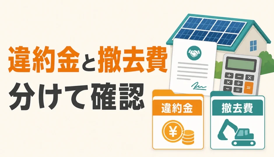 PPA契約の違約金と太陽光撤去費を分けて確認することを示す図