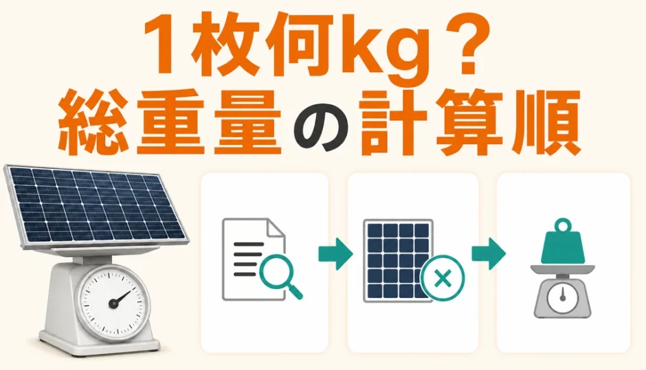 太陽光パネル1枚の重さと総重量の計算順を示す図